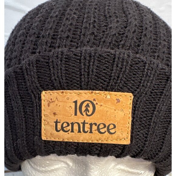 Tentree Touque Hat Black Ribbed Organic Cotton Knit Beanie With Logo Patch - Picture 3 of 5